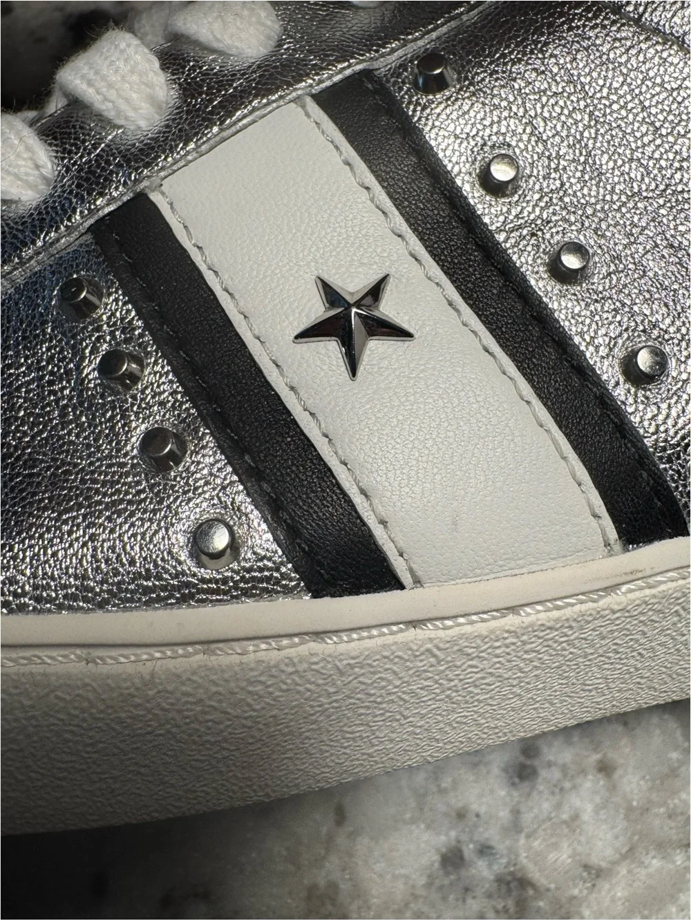 Michael Kors Frankie Metallic Silver Low-Top Sneakers with White Stripe